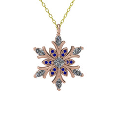 Nix Kar Tanesi Kolye - Swarovski ve lab safir 18 ayar rose altın kolye (40 cm altın rolo zincir) #eszz00