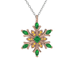 Nix Kar Tanesi Kolye - Yeşil kuvars ve sitrin 8 ayar rose altın kolye (40 cm beyaz altın rolo zincir) #ewpg22