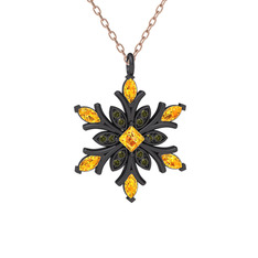 Nix Kar Tanesi Kolye - Sitrin ve peridot 925 ayar siyah rodyum kaplama gümüş kolye (40 cm gümüş rolo zincir) #eysfq3