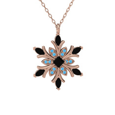 Nix Kar Tanesi Kolye - Siyah zirkon ve akuamarin 14 ayar rose altın kolye (40 cm rose altın rolo zincir) #f3nbah