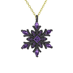 Nix Kar Tanesi Kolye - Ametist 925 ayar siyah rodyum kaplama gümüş kolye (40 cm altın rolo zincir) #frko1l