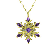 Nix Kar Tanesi Kolye - Ametist ve swarovski 8 ayar altın kolye (40 cm altın rolo zincir) #g07u05