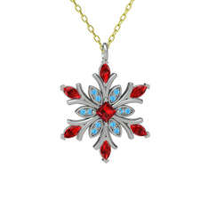 Garnet ve akuamarin 18 ayar beyaz altın kolye (40 cm altın rolo zincir)