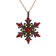 Nix Kar Tanesi Kolye - Garnet ve sitrin 925 ayar siyah rodyum kaplama gümüş kolye (40 cm gümüş rolo zincir) #g32ws4