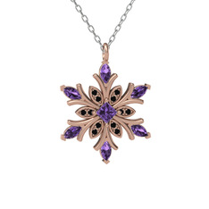 Nix Kar Tanesi Kolye - Ametist ve siyah zirkon 18 ayar rose altın kolye (40 cm beyaz altın rolo zincir) #g9olaj