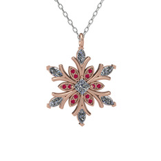 Beyaz zirkon ve rodolit garnet 18 ayar rose altın kolye (40 cm beyaz altın rolo zincir)