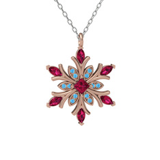 Nix Kar Tanesi Kolye - Rodolit garnet ve akuamarin 8 ayar rose altın kolye (40 cm beyaz altın rolo zincir) #gs0v5u