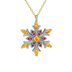 Nix Kar Tanesi Kolye - Sitrin ve rodolit garnet 8 ayar beyaz altın kolye (40 cm altın rolo zincir) #gs41mu