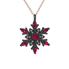 Nix Kar Tanesi Kolye - Rodolit garnet ve swarovski 925 ayar siyah rodyum kaplama gümüş kolye (40 cm rose altın rolo zincir) #gt5zaj