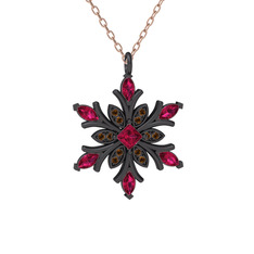 Nix Kar Tanesi Kolye - Rodolit garnet ve dumanlı kuvars 925 ayar siyah rodyum kaplama gümüş kolye (40 cm rose altın rolo zincir) #gykjxy