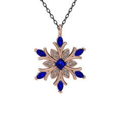 Lab safir ve beyaz zirkon 14 ayar rose altın kolye (40 cm gümüş rolo zincir)