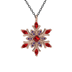 Garnet ve ametist 8 ayar rose altın kolye (40 cm gümüş rolo zincir)