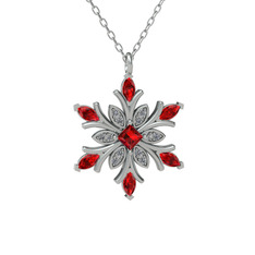 Garnet ve beyaz zirkon 18 ayar beyaz altın kolye (40 cm beyaz altın rolo zincir)