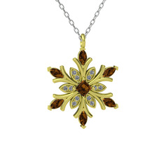 Nix Kar Tanesi Kolye - Dumanlı kuvars ve swarovski 14 ayar altın kolye (40 cm beyaz altın rolo zincir) #i067em
