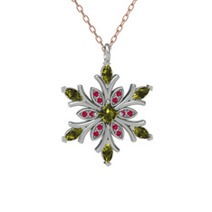 Peridot ve rodolit garnet 925 ayar gümüş kolye (40 cm gümüş rolo zincir)