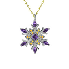 Nix Kar Tanesi Kolye - Ametist ve sitrin 14 ayar beyaz altın kolye (40 cm altın rolo zincir) #ia46dd