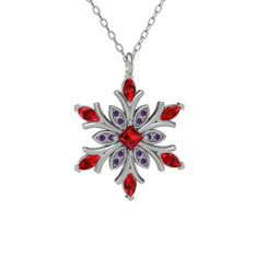 Garnet ve ametist 18 ayar beyaz altın kolye (40 cm gümüş rolo zincir)
