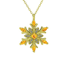 Sitrin ve pırlanta 14 ayar altın kolye (0.1056 karat, 40 cm altın rolo zincir)