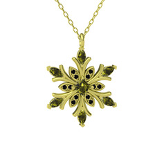 Nix Kar Tanesi Kolye - Peridot ve siyah zirkon 925 ayar altın kaplama gümüş kolye (40 cm altın rolo zincir) #izfxh3