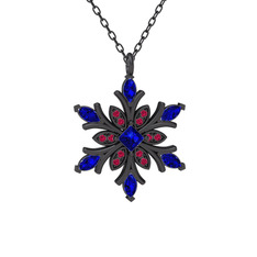 Nix Kar Tanesi Kolye - Lab safir ve rodolit garnet 925 ayar siyah rodyum kaplama gümüş kolye (40 cm gümüş rolo zincir) #j2ow3j