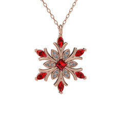 Garnet ve pırlanta 8 ayar rose altın kolye (0.1056 karat, 40 cm rose altın rolo zincir)