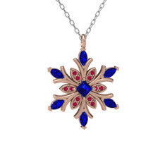 Lab safir ve rodolit garnet 925 ayar rose altın kaplama gümüş kolye (40 cm beyaz altın rolo zincir)