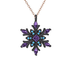 Nix Kar Tanesi Kolye - Ametist ve akuamarin 925 ayar siyah rodyum kaplama gümüş kolye (40 cm rose altın rolo zincir) #jimj2m