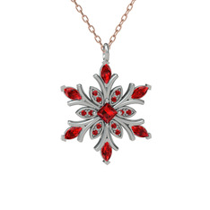 Nix Kar Tanesi Kolye - Garnet 18 ayar beyaz altın kolye (40 cm rose altın rolo zincir) #jm456b