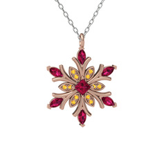 Nix Kar Tanesi Kolye - Rodolit garnet ve sitrin 14 ayar rose altın kolye (40 cm beyaz altın rolo zincir) #k50jj