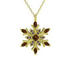 Dumanlı kuvars ve ametist 8 ayar altın kolye (40 cm altın rolo zincir)