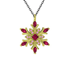 Rodolit garnet ve pembe kuvars 14 ayar altın kolye (40 cm gümüş rolo zincir)