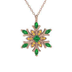 Nix Kar Tanesi Kolye - Yeşil kuvars ve sitrin 8 ayar rose altın kolye (40 cm rose altın rolo zincir) #ktjzuf