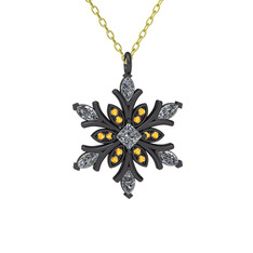 Nix Kar Tanesi Kolye - Beyaz zirkon ve sitrin 925 ayar siyah rodyum kaplama gümüş kolye (40 cm gümüş rolo zincir) #kzmkhn