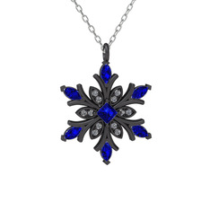 Nix Kar Tanesi Kolye - Lab safir ve pırlanta 925 ayar siyah rodyum kaplama gümüş kolye (0.1056 karat, 40 cm beyaz altın rolo zincir) #l3xmnr