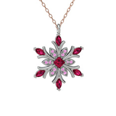 Rodolit garnet ve pembe kuvars 925 ayar gümüş kolye (40 cm gümüş rolo zincir)
