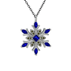 Lab safir ve peridot 925 ayar gümüş kolye (40 cm gümüş rolo zincir)