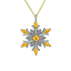 Nix Kar Tanesi Kolye - Sitrin ve pırlanta 14 ayar beyaz altın kolye (0.1056 karat, 40 cm gümüş rolo zincir) #ldvzqk