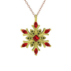 Nix Kar Tanesi Kolye - Garnet ve peridot 8 ayar altın kolye (40 cm rose altın rolo zincir) #ll309v