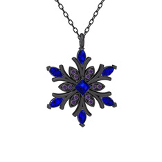 Nix Kar Tanesi Kolye - Lab safir ve ametist 925 ayar siyah rodyum kaplama gümüş kolye (40 cm gümüş rolo zincir) #lrdnkl