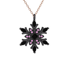 Nix Kar Tanesi Kolye - Siyah zirkon ve pembe kuvars 925 ayar siyah rodyum kaplama gümüş kolye (40 cm rose altın rolo zincir) #luowcp