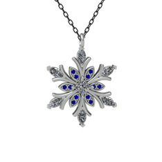 Nix Kar Tanesi Kolye - Swarovski ve lab safir 8 ayar beyaz altın kolye (40 cm gümüş rolo zincir) #lw55df