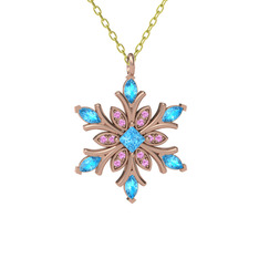 Nix Kar Tanesi Kolye - Akuamarin ve pembe kuvars 18 ayar rose altın kolye (40 cm altın rolo zincir) #m2880c