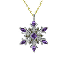 Nix Kar Tanesi Kolye - Ametist ve peridot 14 ayar beyaz altın kolye (40 cm altın rolo zincir) #nhmkvi