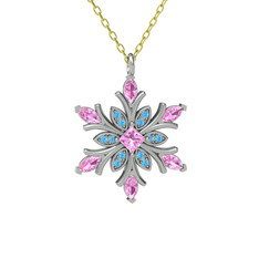 Nix Kar Tanesi Kolye - Pembe kuvars ve akuamarin 14 ayar beyaz altın kolye (40 cm altın rolo zincir) #nifjcc