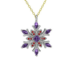 Nix Kar Tanesi Kolye - Ametist ve garnet 8 ayar beyaz altın kolye (40 cm altın rolo zincir) #nnkbbl