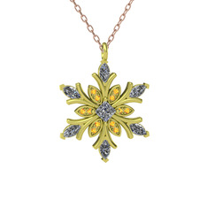 Nix Kar Tanesi Kolye - Beyaz zirkon ve sitrin 925 ayar altın kaplama gümüş kolye (40 cm rose altın rolo zincir) #okwq4o