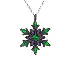 Nix Kar Tanesi Kolye - Yeşil kuvars ve ametist 925 ayar siyah rodyum kaplama gümüş kolye (40 cm beyaz altın rolo zincir) #ouimf7