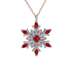 Nix Kar Tanesi Kolye - Garnet ve pembe kuvars 925 ayar gümüş kolye (40 cm rose altın rolo zincir) #oxgnr4