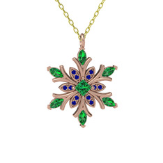 Nix Kar Tanesi Kolye - Yeşil kuvars ve lab safir 18 ayar rose altın kolye (40 cm altın rolo zincir) #p2a5kg