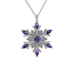 Nix Kar Tanesi Kolye - Ametist ve swarovski 8 ayar beyaz altın kolye (40 cm gümüş rolo zincir) #pgmr9x